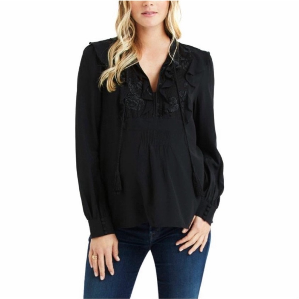 A.L.C. Black Silk Blouse with Ruffle Detail size 2 - Picture 1 of 5